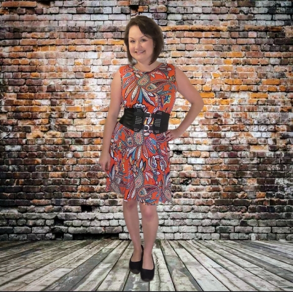 Apt 9 Paisley Dress Orange Coral Aqua Stretchy Pockets Loose Fit Casual D5 - Picture 4 of 13